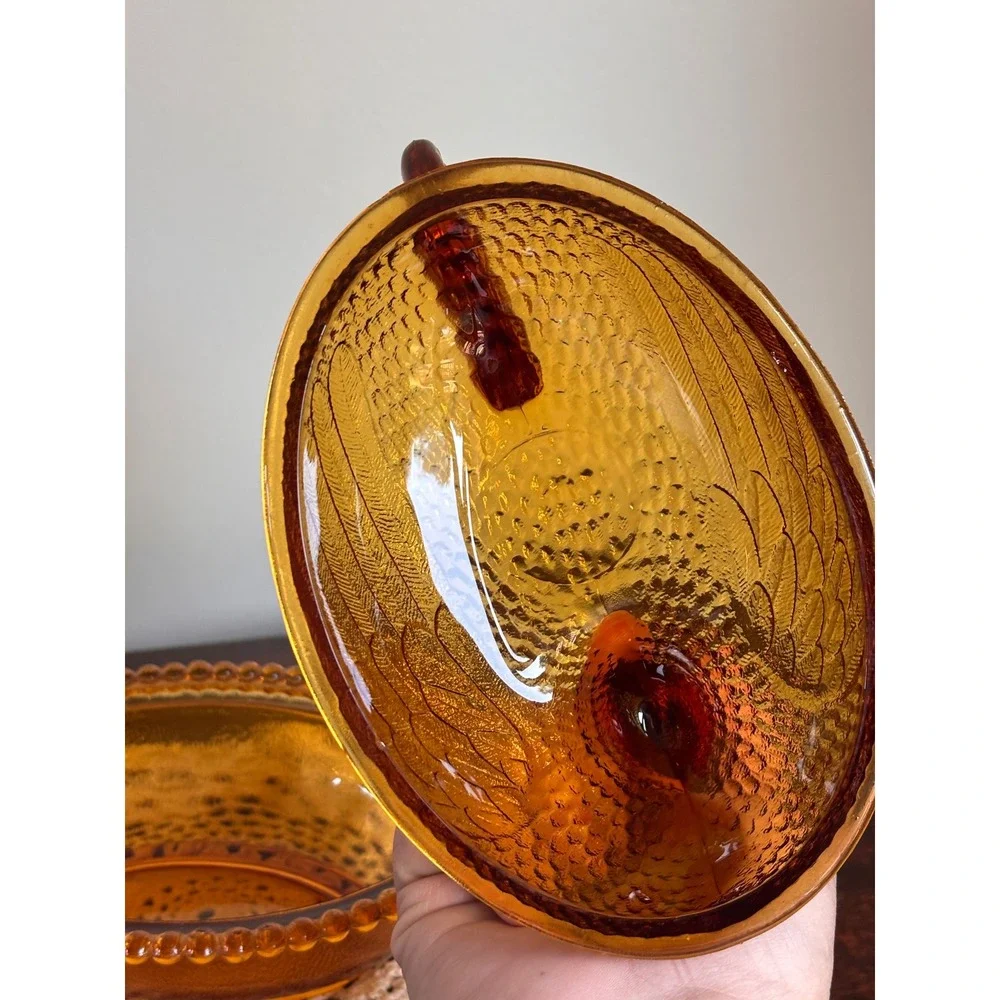 Vintage Indiana Glass 7-inch amber Hen on Nest perfect beaded rim no chips